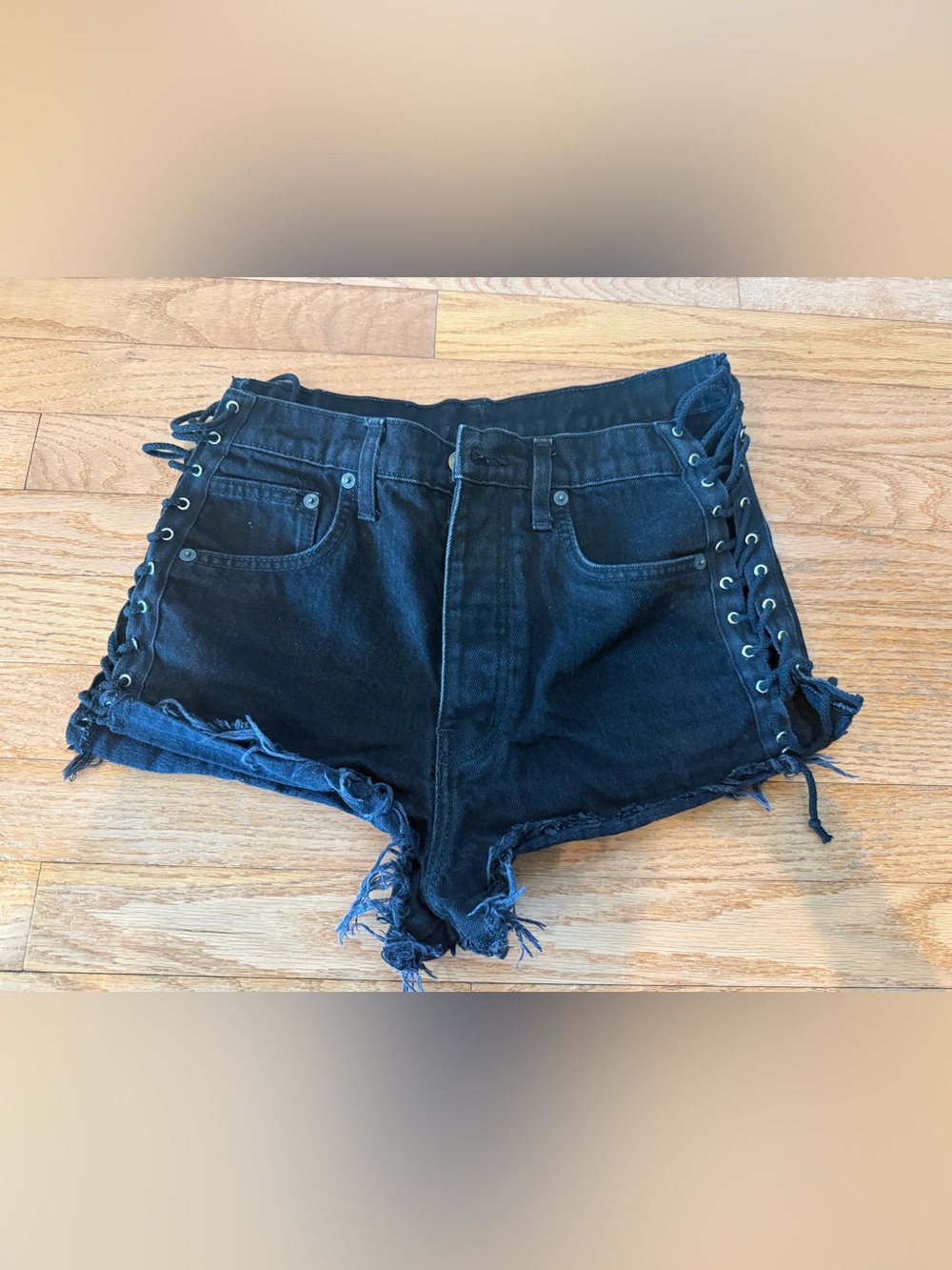 Carmar Black Lace-Up black distressed Denim Shorts size 27